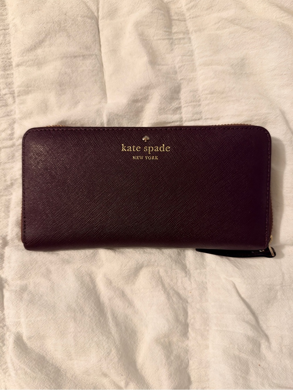 kate spade Plum Saffiano Zip Wallet with Gold Logo